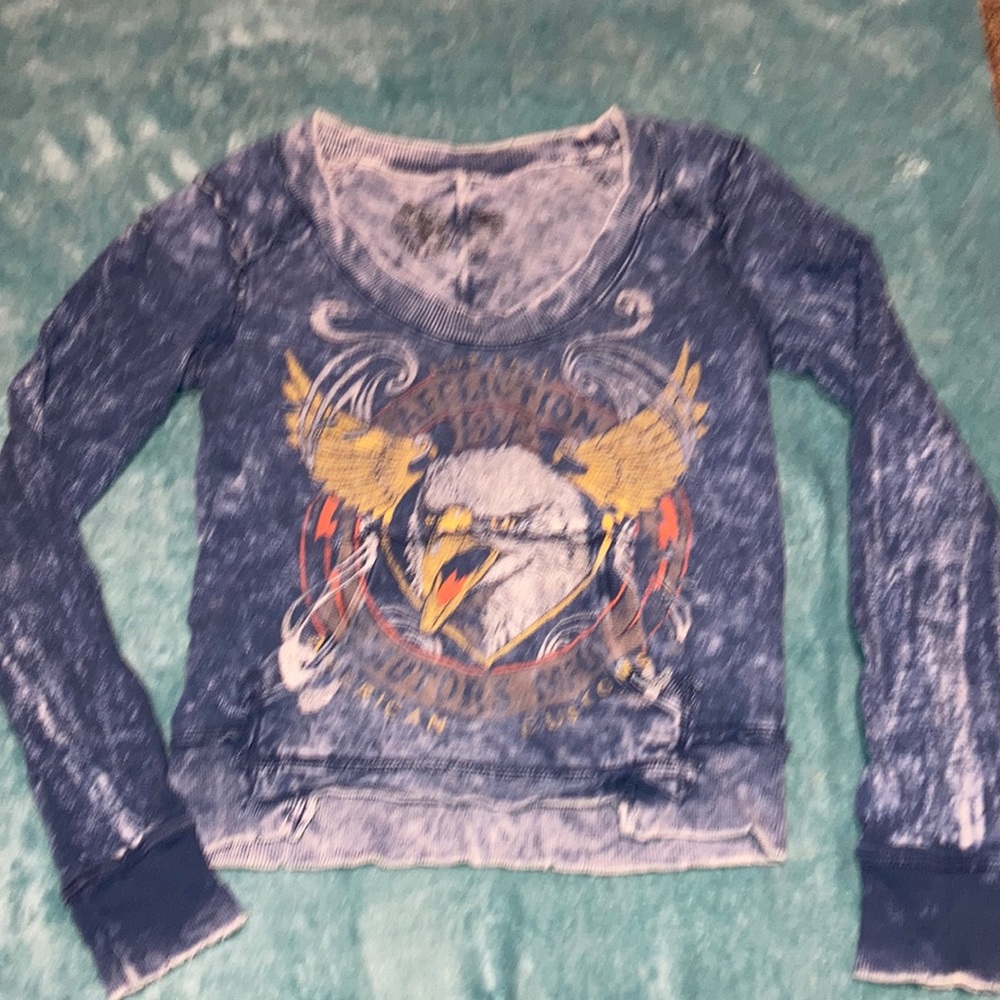 Affliction cropped sweatshirt with distressing size small